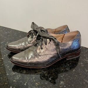 Louise Et Cie Womens Sz 7 metallic Lace Tie Up Shoes Leather Pointed Toe